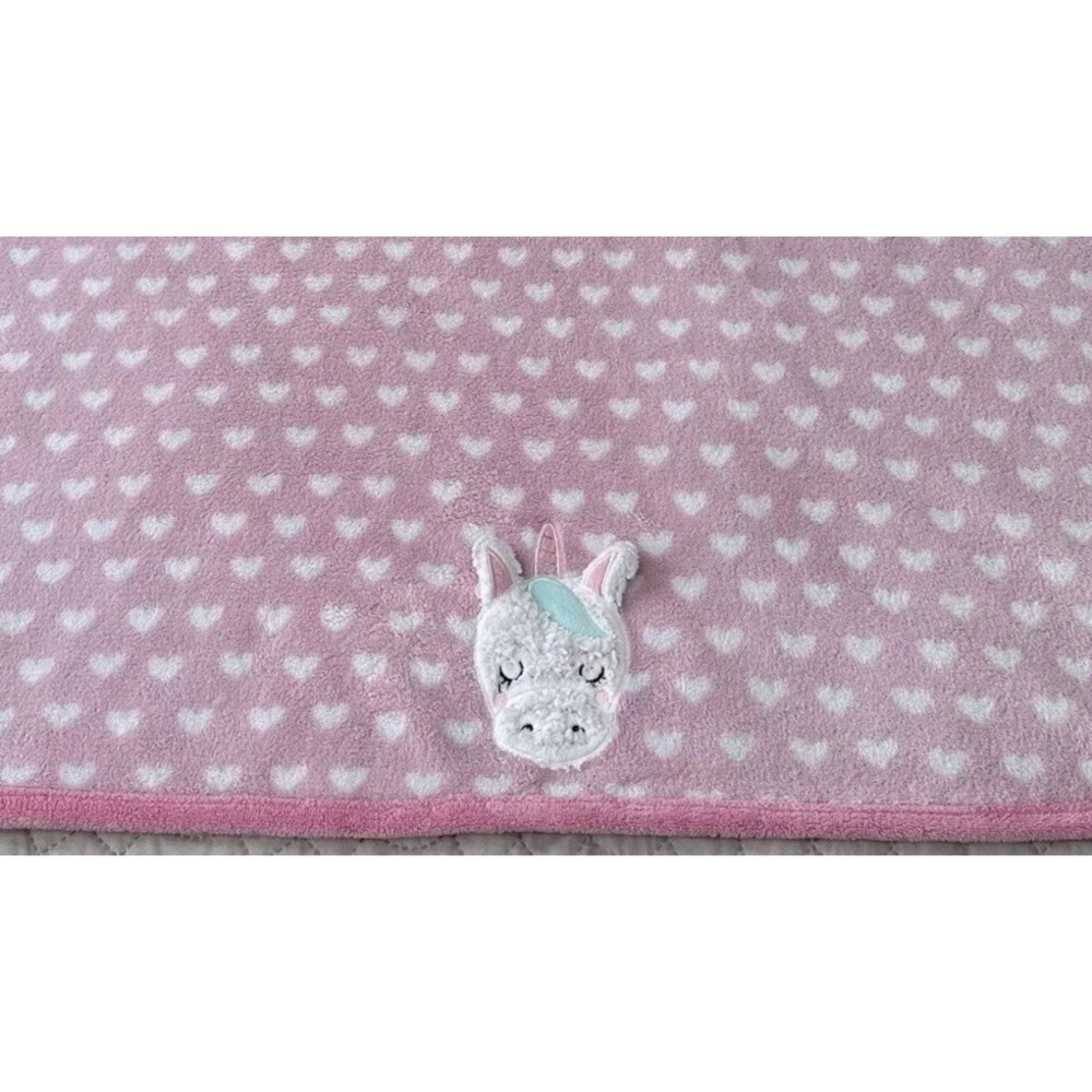 Parents Choice Baby Blanket Unicorn Heart Pink White Security Lovey Plush Sherpa